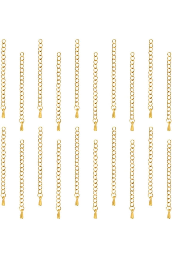 20Pcs Stainless Steel Golden Curb Chain Extension End Chains with Teardrop Chain Tabs Necklace Bracelet Extension Chain Anklet Extenders for Women DIY Jewelry Making 55~63mm Brown