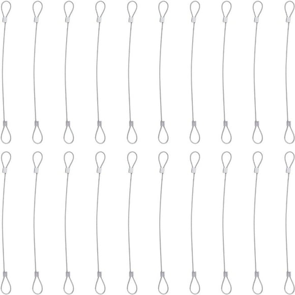 20Pcs Stainless Steel Security Rope 2mm Silver Metal Eyelets Loops Safety Cable Vinyl Coated Wire Rope Lanyard Lock Chains Link for Outdoor Gates Stage Lighting Hanging Luggage Tags