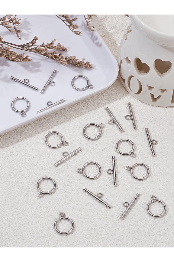 20Pcs Stainless Steel Toggle Clasps Parts Ring Toggle Clasps Round Connectors Jewelry Closure Fasteners for Keychain Bracelet Making DIY Craft Bar: 25x7x2.5mm Hole: 2.5mm