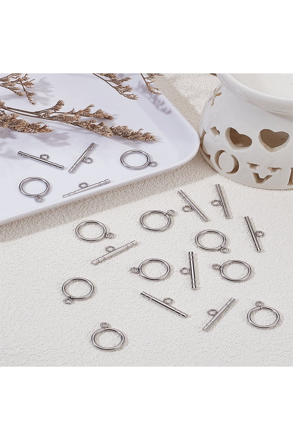 20Pcs Stainless Steel Toggle Clasps Parts Ring Toggle Clasps Round Connectors Jewelry Closure Fasteners for Keychain Bracelet Making DIY Craft