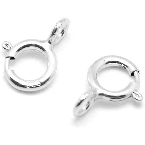 20Pcs Sterling Silver Open Spring Ring Round Clasps Small Fastener Hook Metal Trigger Clip Closure Clasps 8x5mm for Jewelry Making