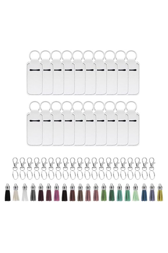 20Pcs Sublimation Lipstick Holder Keychain Blanks Heat Transfer Lip Balm Holder with 20 Tassels 20 Keychain for Women