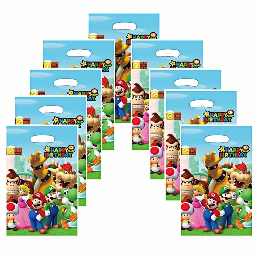 20Pcs Super Mario Bros Anime Cartoon Theme Party Gift Bags, Handheld Favor Candy Bags with Carry Handle for Birthday Party Decorations Supplies