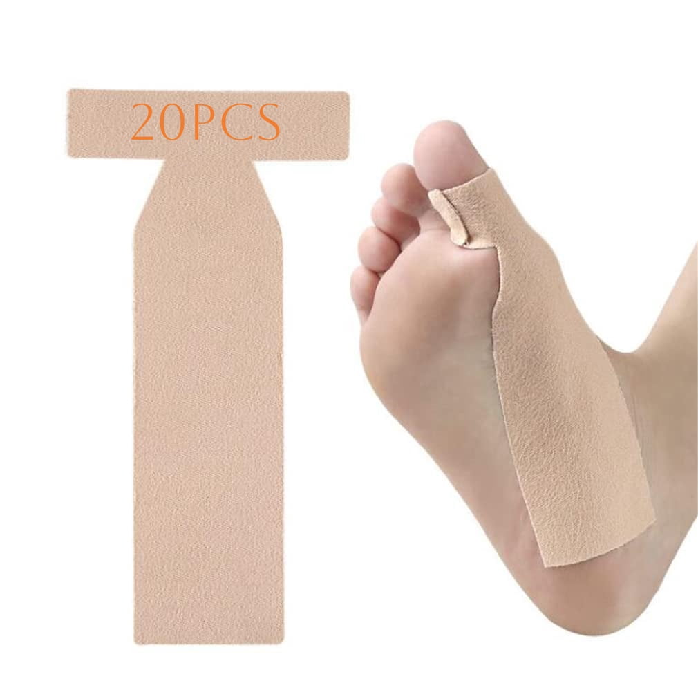 20Pcs T Shaped Big Toe Brace Self Adhesive Turf Toe Wrap Elastic Tape for Men and Women, Beige