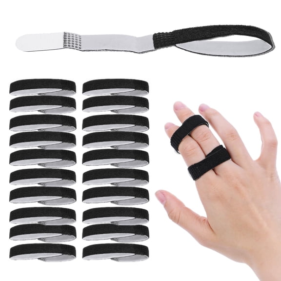 20Pcs Tape Finger Straps With Hook and Loop, Reusable Finger Buddy Strap Fingers Fixation Strap Thicken Pinky Splint Pinky Finger Splint for Injured Finger Support Knuckle Stabilizer(Black)