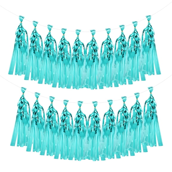 20Pcs Teal Shiny Tassel Garland 14.6 x 9.4 Inch Tissue Paper Tassel Banner