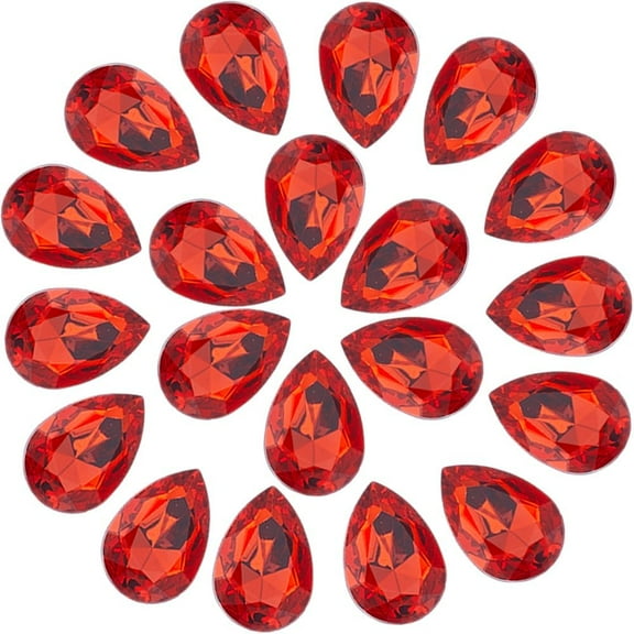 20Pcs Teardrop Big Rhinestones Cabochons Pointback Acrylic Gem Stones Glass Faceted No Hole Gems Dress Accessories for Jewelry Making Costume Clothes Garments Arts DIY Crafts Red 30x20mm for DIY