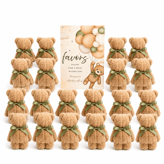 20Pcs Teddy Bear Washcloth Baby Shower Favors with Sign for Christening Gender Reveal