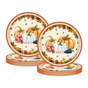 20Pcs Thanksgiving Paper Plates, Disposable Plates Set, Fall Pumpkin Maple Leaf Print Party Paper Dessert Plates, Pumpkin Harvest Party Tableware for Autumn Harvest Thanksgiving Party Decorations