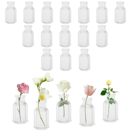 20Pcs Thick Glass Small Flower Vase for Table Centrepiece Versatile Decorative Ribbed Mini Vase for Wedding Party Living Room