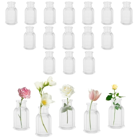 20Pcs Thick Glass Small Flower Vase for Table Centrepiece Versatile Decorative Ribbed Mini Vase for Wedding Party Living Room
