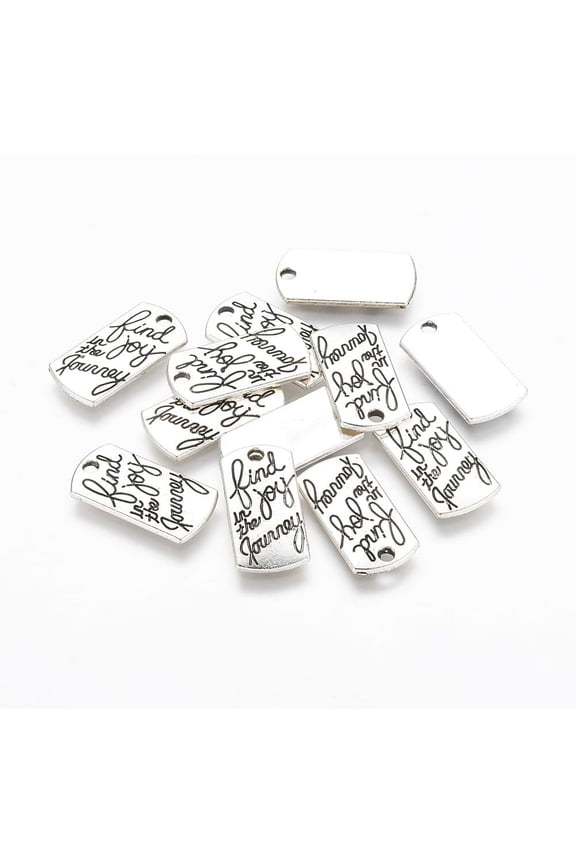 20Pcs Tibetan Style Alloy Rectangle Pendants Charms with Words Find Joy in the Journey Antique Silver Pendant Accessory for Women Elegant Gifts Personalized Jewelry 21x10.5x2mm