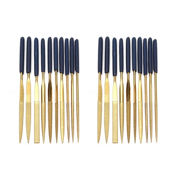 20Pcs Titanium Diamond Coating Needle Flat File Set Metal Working Craft Tools,20x Needle File Tools,Blue&gold
