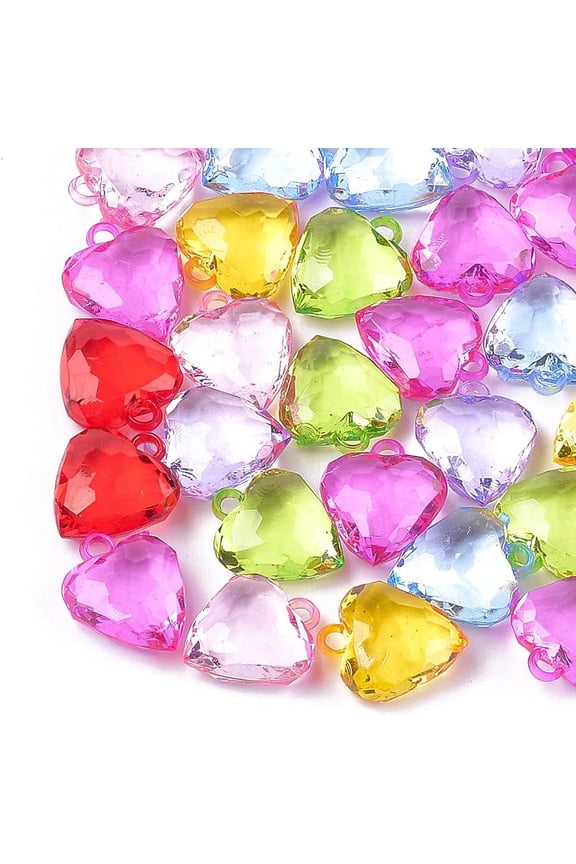 20Pcs Transparent Acrylic Heart Pendants Faceted Pendant Decoration Heart Pendants Charms Mixed Color Pendant Ornament