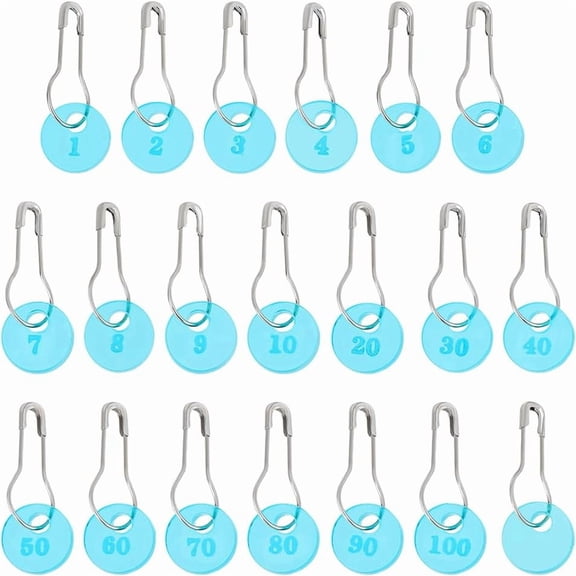 20Pcs Transparent Turquoise Acrylic Number Stitch Markers forKnitting Flat Round Number Locking Stitch Marker Stitch Marker with Hole