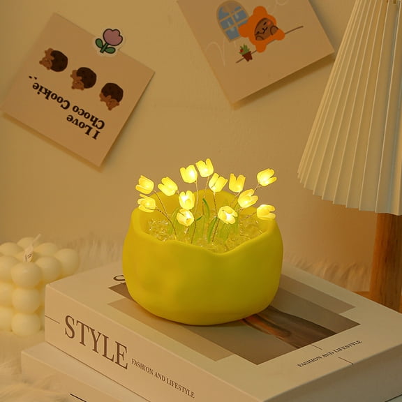 20Pcs Tulip Night Light Tulip Flower Table Lamp DIY Simulation Tulip LED Nightlight Handmade Bedside Light Battery Operated