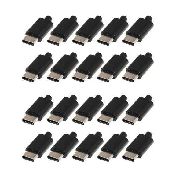 20Pcs Type C Usb3.1 3A Fast Charging USB Connectors Male Jack Tail Plug Electric Terminals Welding DIY Data Cable Black