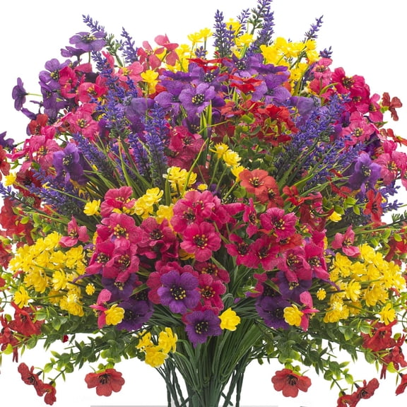 20Pcs UV Resistant Artificial Flowers Outdoor, Realistic Faux Greenery Shrubs with Rust-Proof Stems - Waterproof Fade-Proof Hanging Plants for Garden, Porch, Patio, Cemetery Decor (All-Season Durable