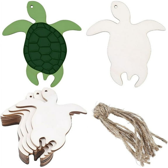 20Pcs Unfinished Turtle Wooden Tag Sea Animals Tortoise Wood Pieces Cutouts Hanging Ornaments Blank Wood Slices with 20Pcs Twine