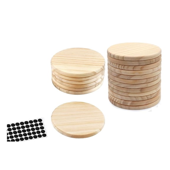 20Pcs Unfinished Wood Coasters, 4 Inch Round Blank Wooden Coasters for Crafts with Non-Slip Silicon Dots