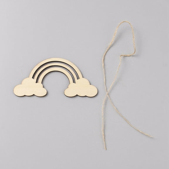 20Pcs Unfinished Wooden Rainbow Wood Pieces Cutouts DIY Crafts Hanging Ornaments Cloud Discs Slices with 20pcs Ropes for Home Projects Wedding
