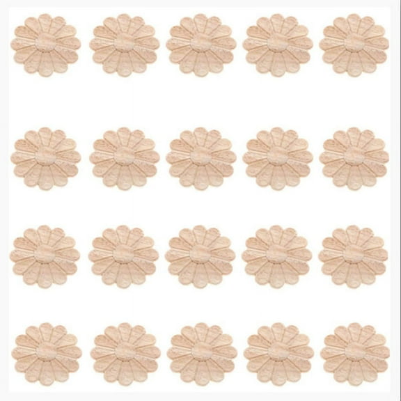 20Pcs Unpainted Round Flower Pattern Wood Carved Applique Onlay Cabinet Furniture Decoration 6cm