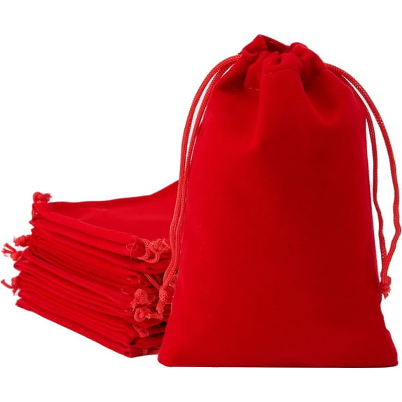 20Pcs Velvet Bags With Drawstrings for Christmas Wedding Red Gift Bags Party Favors