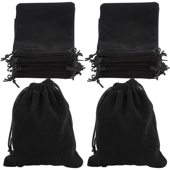 20Pcs Velvet Drawstring Pouches 12x10CM Black Rectangle Jewelry Pouches for Jewelry Earplug and Key Chains