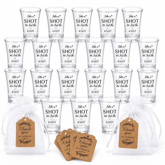 20Pcs "We Tied the Knot" Shot Glasses Wedding Favors with Organza Bags Thank You Tags