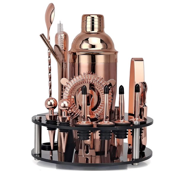 20Pcs Wearproof Cocktail Shaker Bartender Tool Bar Set with Rotatable Stand
