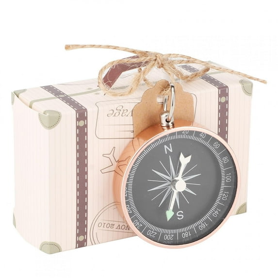 20Pcs Wedding Gift Box,Party Favor Boxes ,Mini Suitcase Favor Box, Candy Boxes with Compass and Kraft Tags for Travel Wedding [Rose gold]