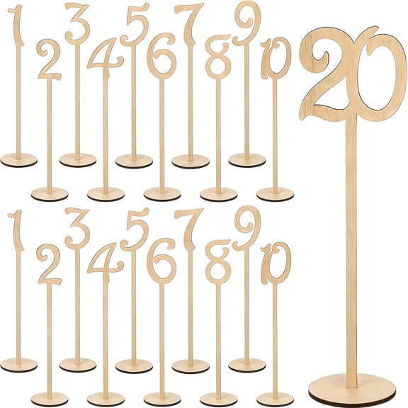 20Pcs Wedding Table Numbers | Beige Wooden Table Number Cards Pre-numbered 1-20 for Wedding Reception, Parties, Banquets, Catering Services, Halloween, Christmas Events and Party Decorations
