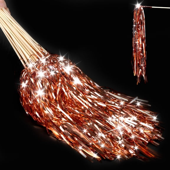 20Pcs Wedding Wands Light up with LED Tinsel Wedding Streamers for Wedding, Birthday Parties, Christmas Cheerleading Games (Rose Gold)