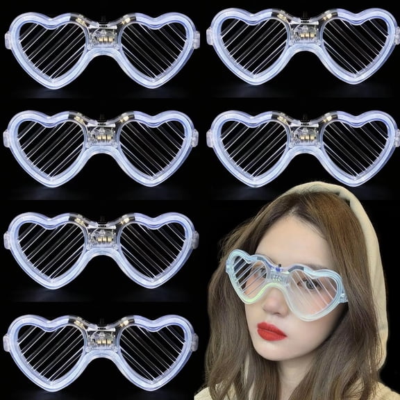 20Pcs White LED Glasses Glow In The Dark Heart Shaped Light Up Sunglasses Glow Party Favor for Kids Adults Party Supplies
