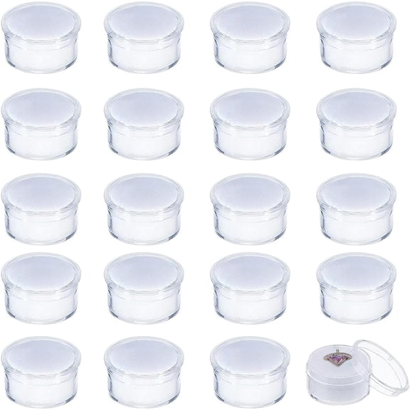 20Pcs White Mini Round Stone Box Plastic Nail Loose Beads Decorate Storages with Sponge Mat