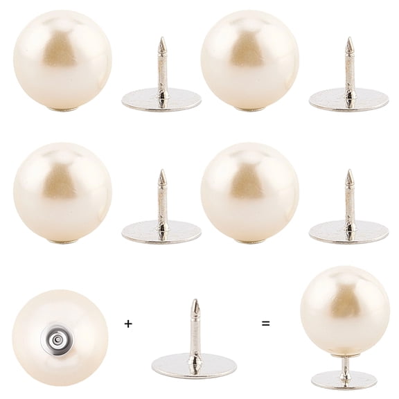 20Pcs White Pearl Buttons Pin Reusable Removable No Sew Plastic Round Pearl Button Pins Instant Replacement Bulk with Iron Needle DIY