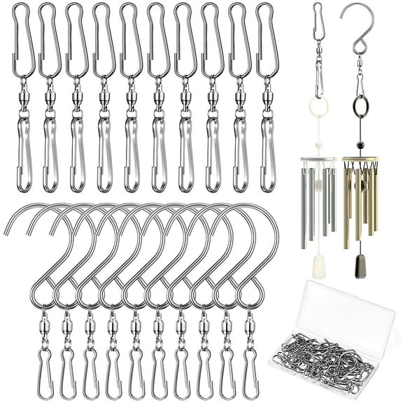 20Pcs Wind Spinner Swivel Hook Stainless Steel 360 Degree Rotating Wind Chime Hanger 2 Styles Windsock Hanging Swivel Hook Clip for Wind Bell Bird Feeder String Lamp