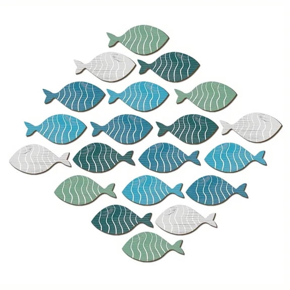 20Pcs Wooden Fish Wall Decor Decorative Hanging Ocean Fish Ornaments Coastal Theme For Summer Home Lake House Bathroom Bedroom