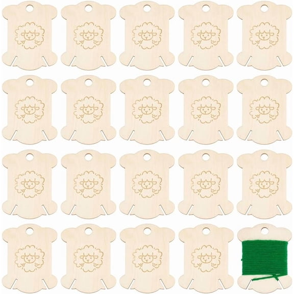 20Pcs Wooden Thread Winding Boards Sheep Pattern Stitch Bobbins Card Thread Holder Craft DIY Sewing Storage for Embroidery Thread 2.6x2.1x0.1Inch