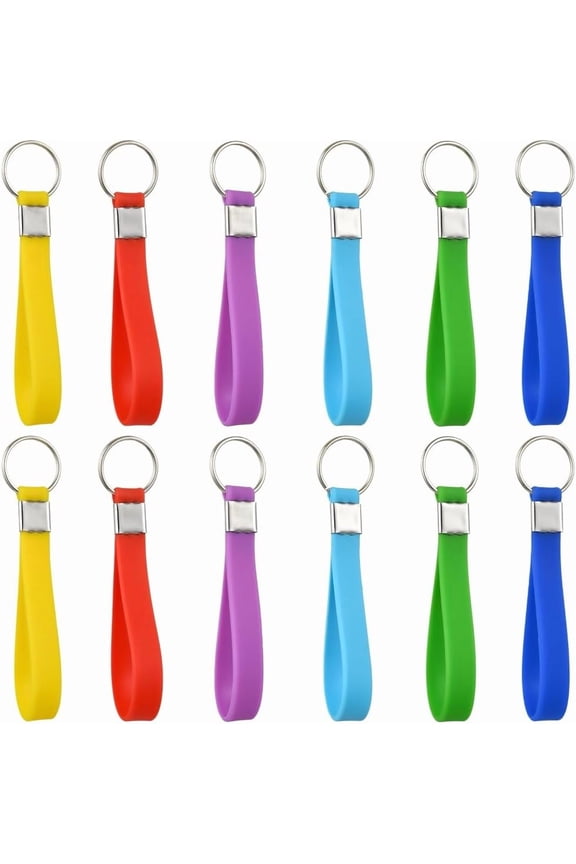 20Pcs Wrist Strap Keychain Wristlet Key Chain Bulk Random Colorful Resin Soft Lightweight Belt Blank Hand Keyring Holder with Iron Ring