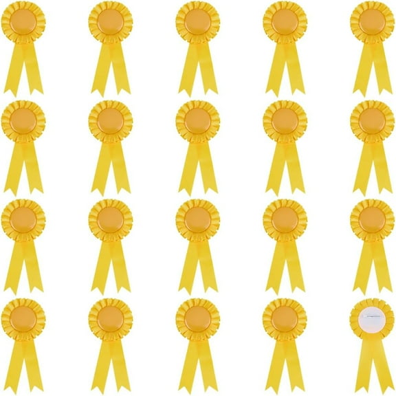20Pcs Yellow Blank Award Ribbon Button Pin Brooch Winner Victory Ribbons Rosette Ribbon Grand Prize for Classroom Party Accessory Competition Sports Event School Contests Show Yellow DIY