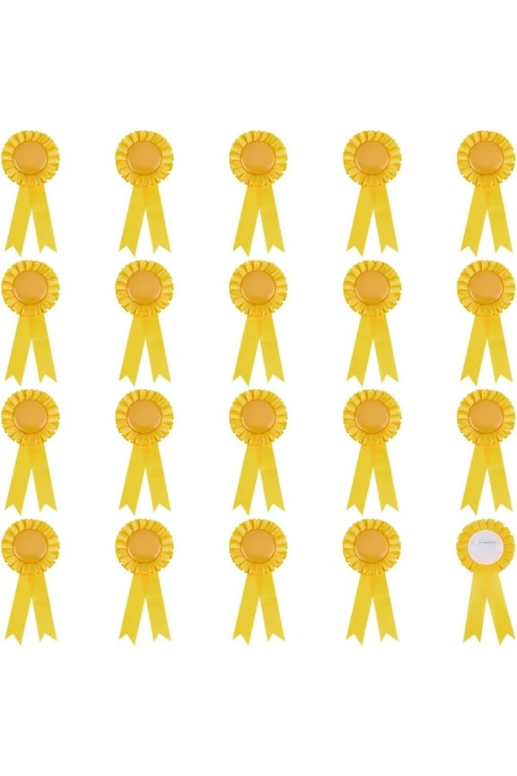 20Pcs Yellow Blank Award Ribbon Button Pin Brooch Winner Victory Ribbons Rosette Ribbon Grand Prize for DIY Classroom Party Accessory Competition Sports Event School Contests Show