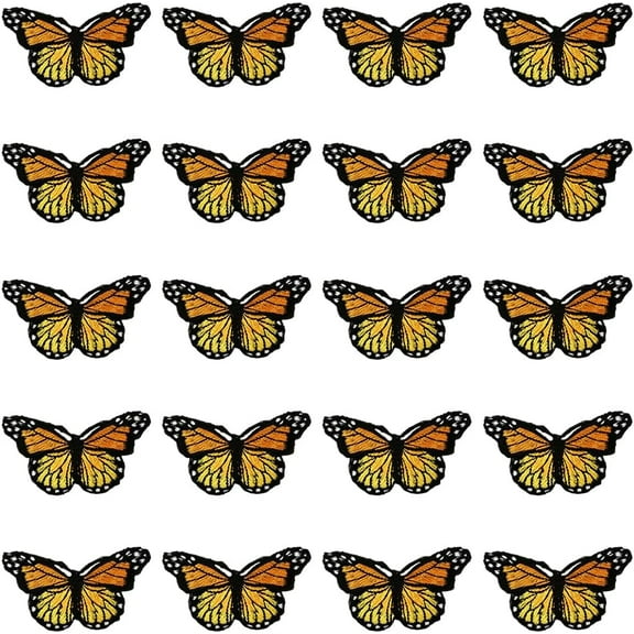 20Pcs Yellow Butterflies Embroidered Appliques Monarch Butterfly Sew Iron on Polyester Decoration Patches for Sewing Making Clothes Dress Shirts Costumes Accessories DIY Crafts Supply