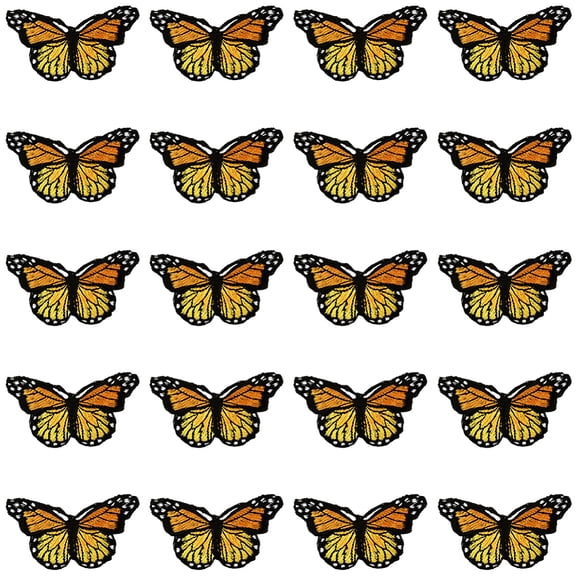20Pcs Yellow Butterflies Embroidered Appliques Monarch Butterfly Sew Iron on Polyester Decoration Patches for Sewing Making Clothes Dress Shirts