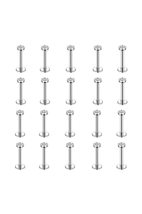 Fashion Jewelry White Cubic Zirconia 16G Body Piercing Lip Studs, 20pcs/set