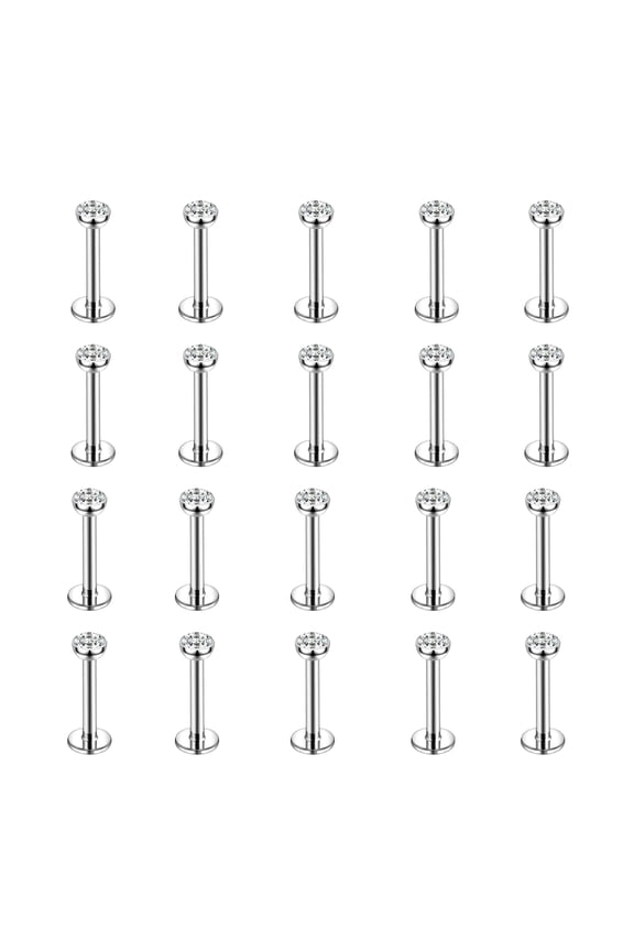 Fashion Jewelry White Cubic Zirconia 16G Body Piercing Lip Studs, 20pcs/set