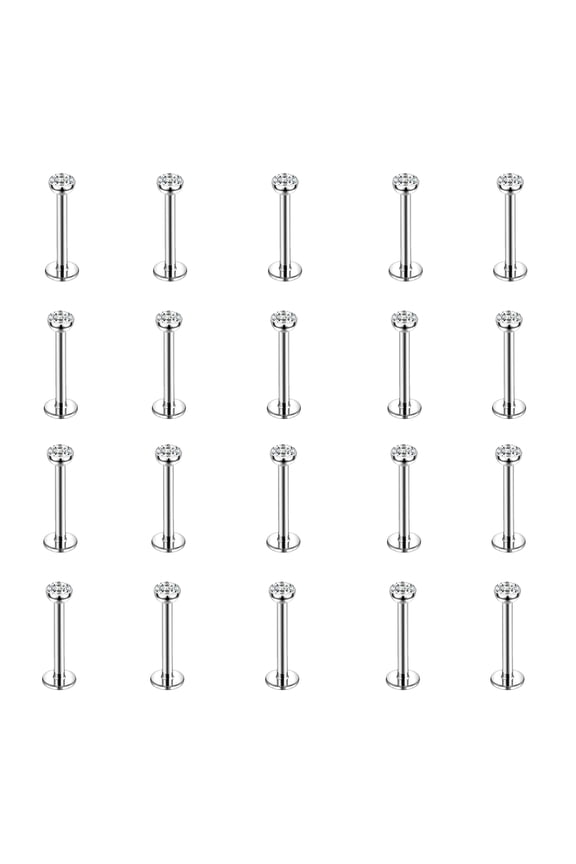 20Pcs/set 16G Steel Color Labret Lip Studs Rings White Cubic Zirconia Monroe Medusa Piercing Conch Helix Cartilage Piercing