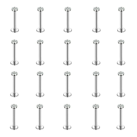 20Pcs/set 16G Steel Color Labret Lip Studs Rings White Cubic Zirconia Monroe Medusa Piercing Conch Helix Cartilage Piercing