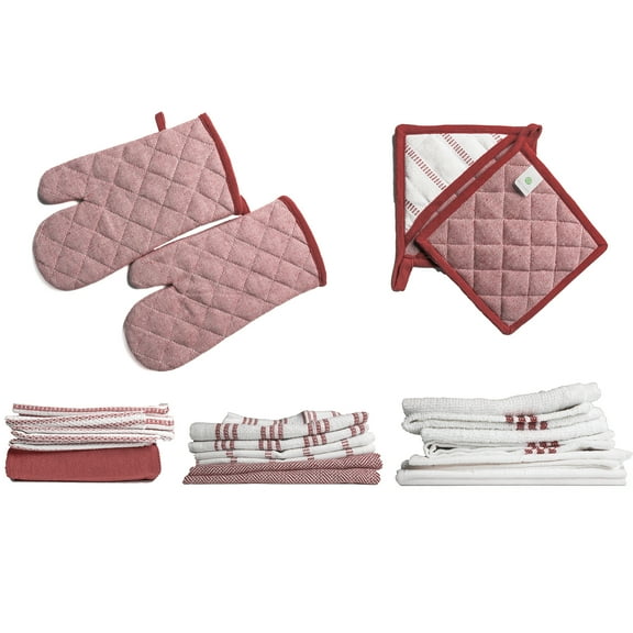 Top Cotton 20 Piece Kitchen Linen Set, Cotton Kitchen Towels, Dishcloths, Apron, Oven Mitts and Pot Holders (Oval)