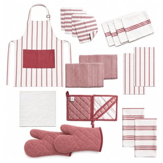 Top Cotton 20 Piece Kitchen Linen Set, Cotton Kitchen Towels, Dishcloths, Apron, Oven Mitts and Pot Holders (Maroon)
